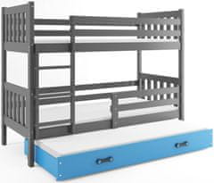 Importworld Dětská patrová postel Miloslava – 3 sosoby 80x190 s výsuvnou přistýlkou – Grafitová, Modrá