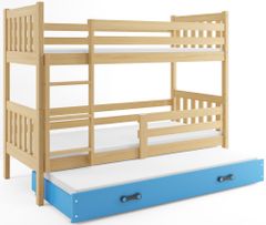 Importworld Dětská patrová postel Miloslava – 3 sosoby 80x190 s výsuvnou přistýlkou – Borovice, Modrá