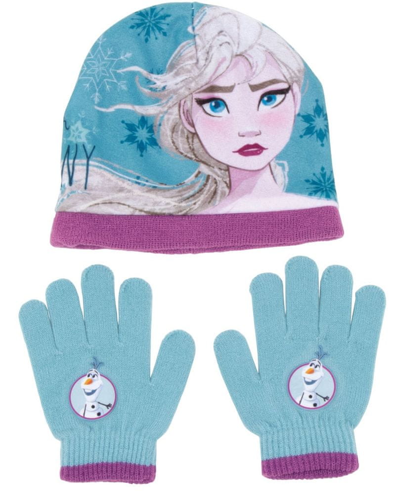 Disney dívčí modrý set čepice a rukavic Frozen WD14725