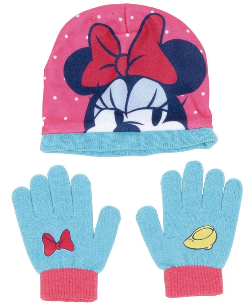 Disney dívčí modrý set čepice a rukavic Minnie Mouse WD14747