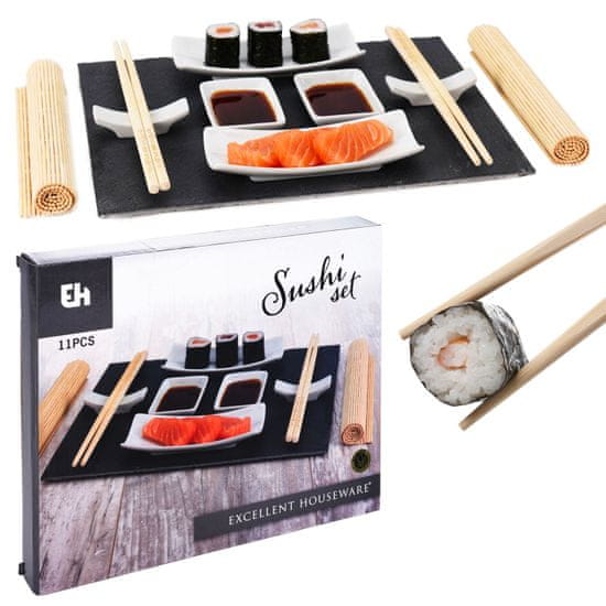 Excellent Houseware Sushi set pro 2 osoby s bambusovou podložkou Sada na sushi 11 Částí