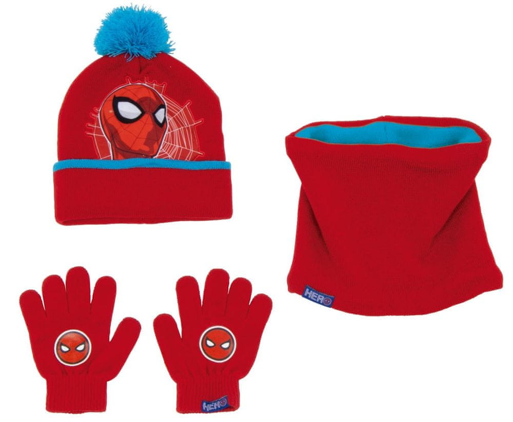 Disney chlapecký červený set čepice, rukavic a nákrčníku Spiderman SM14781