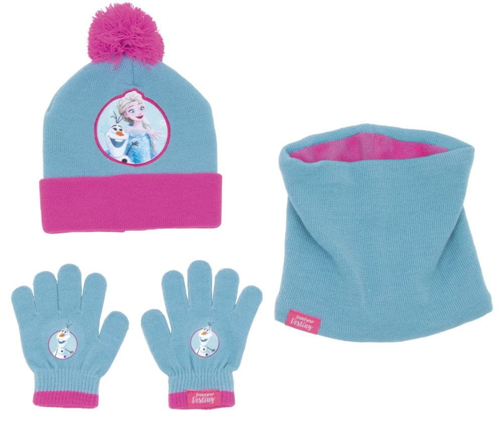 Disney dívčí modrý set čepice, rukavic a nákrčníku Frozen WD14726