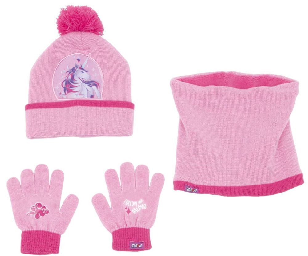 Disney dívčí růžový set čepice, rukavic a nákrčníku Unicorn ZK14854