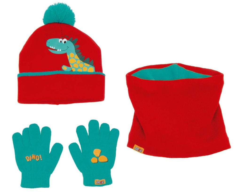 Disney chlapecký červený set čepice, rukavic a nákrčníku Dino ZK14865