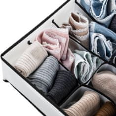 Noah Textilní Organizér do zásuvky Skládací úložná Do Śuflíků Na Ponožky Kalhotky Oblečení - 8 Přihrádek - 32x32x12 cm - Bílý/Černý