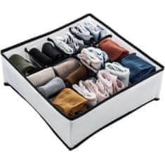 Noah Textilní Organizér do zásuvky Skládací úložná Do Šuplíku Na Ponožky Kalhotky Oblečení Černý 12 Přihrádek, 32x32x12 cm - Bílý/Černý