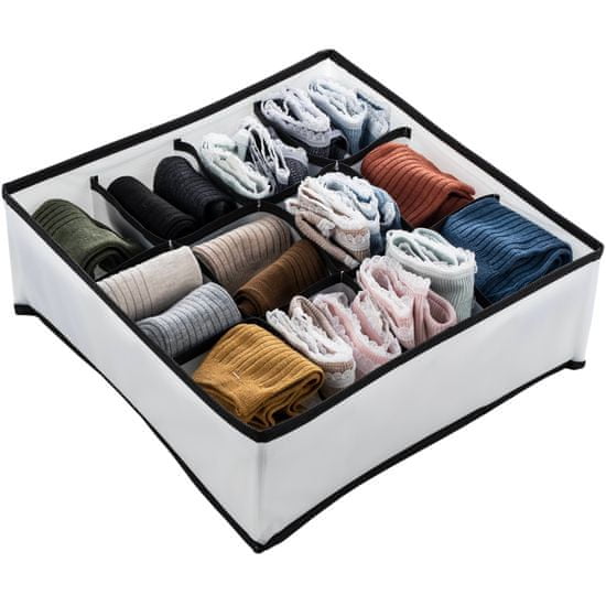 Noah Textilní Organizér do zásuvky Skládací úložná Do Šuplíku Na Ponožky Kalhotky Oblečení Černý 12 Přihrádek, 32x32x12 cm - Bílý/Černý