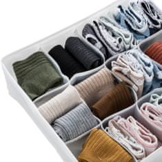 Textilní Organizér do zásuvky Skládací úložná Do Šuplíků Na Ponožky Kalhotky Oblečení 12 Přihrádek, 32x32x12 cm - Bílý
