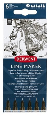 DERWENT Linery "Line Marker", sada 6 ks, 0,05/0,1/0,2/ 0,3/0,5/0,8 mm, 2305559