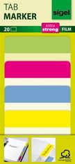 Sigel Záložky, mix barev, fólie, s barevným pruhem, 50 x 38 mm, 4 x 5 ks, HN204