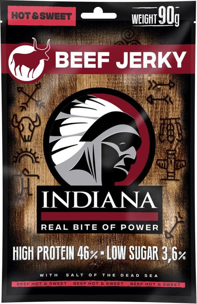 Levně Indiana sušené maso Jerky hovězí Hot & Sweet ZIP 90g