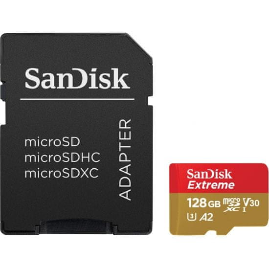 Levně SanDisk MicroSDXC Extreme 128GB 190MB/s UHS-I U3 + SD adaptér (SDSQXAA-128G-GN6MA)