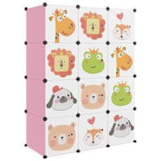 Greatstore Dětská modulární skříň s 12 úložnými boxy růžová PP