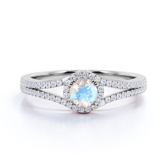 Royal Fashion Emporial stříbrný rhodiovaný prsten Měsíční duhový kámen Elegance GU-DR14761R-SILVER-MOONSTONE-ZIRCON Velikost: 5 (EU: 49-50)