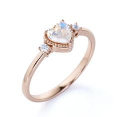 Royal Fashion Emporial luxusní prsten Měsíční duhový kámen Heart 14k růžové zlato Vermeil GU-DR14629R-MOONSTONE-ZIRCON Velikost: 6 (EU: 51-53)