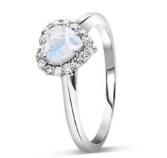 Royal Fashion Emporial stříbrný rhodiovaný prsten Měsíční duhový kámen Heart GU-DR12959R-SILVER-MOONSTONE-ZIRCON Velikost: 6 (EU: 51-53)
