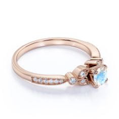 Royal Fashion Emporial luxusní prsten Měsíční duhový kámen Princess 14k růžové zlato Vermeil DR14630R-ROSEGOLD-MOONSTONE-ZIRCON Velikost: 5 (EU: 49-50)
