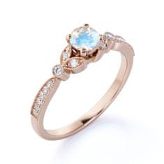Royal Fashion Emporial luxusní prsten Měsíční duhový kámen Princess 14k růžové zlato Vermeil DR14630R-ROSEGOLD-MOONSTONE-ZIRCON Velikost: 5 (EU: 49-50)