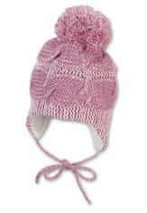 Sterntaler čepička pletená, BIO bavlna, baby, dívčí, hrubě pletená, bambulka, zavazovací 4702152