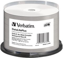 Verbatim DVD-R 16x 4,7GB Spindle, Wide Glossy Waterproof Print 50ks