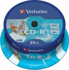 Verbatim CDR 52x 700MB Printable, Spindle, 25ks