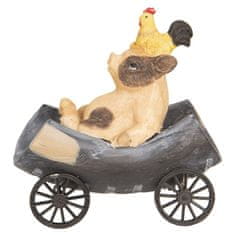 Clayre & Eef Dekorativní figurka prasátka s kohoutem ve vozíku 6PR2615