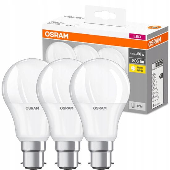 Osram 3PAK LED žárovka B22d 8,5W = 60W OSRAM HEAT 2700K