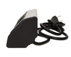 Orno Povrchová zásuvka, rohové pouzdro ORNO OR-AE-1360, 3x zásuvka, 2x USB, barva černo-stříbrná, kabel 1,8m