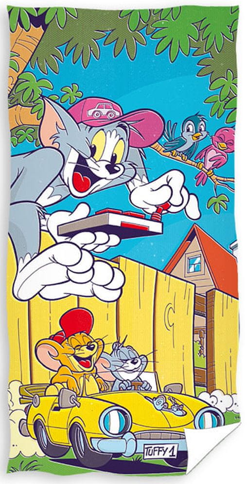 Carbotex Dětská osuška Tom a Jerry Ve žlutém kabrioletu