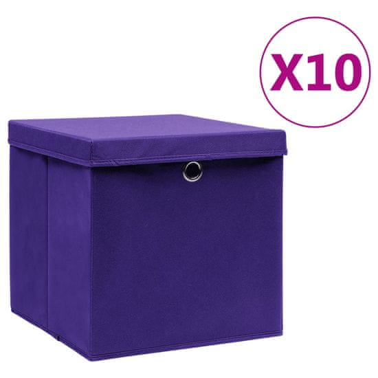 shumee Úložné boxy s víky 10 ks 28 x 28 x 28 cm fialové