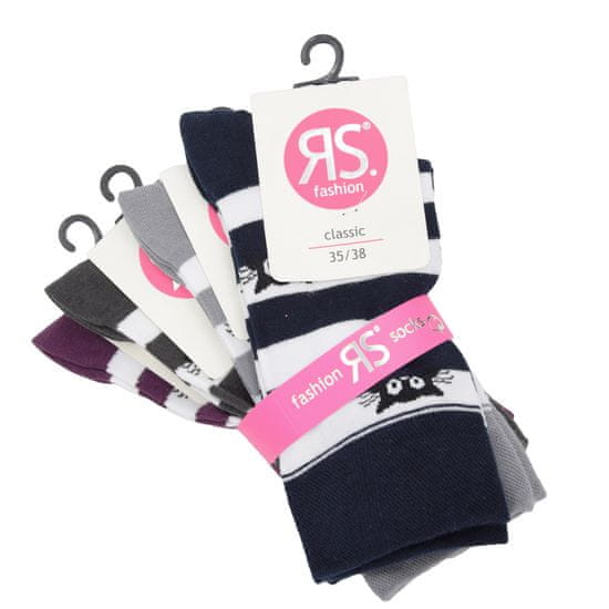 RS dámské bavlněné pruhované ponožky kočičky 6102722 4-pack