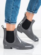 Amiatex Exkluzívní gumáky šedo-stříbrné dámské na plochém podpatku + Ponožky Gatta Calzino Strech, odstíny šedé a stříbrné, 38