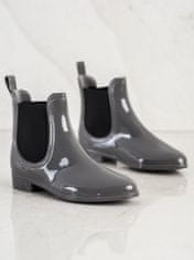 Amiatex Exkluzívní gumáky šedo-stříbrné dámské na plochém podpatku, odstíny šedé a stříbrné, 38