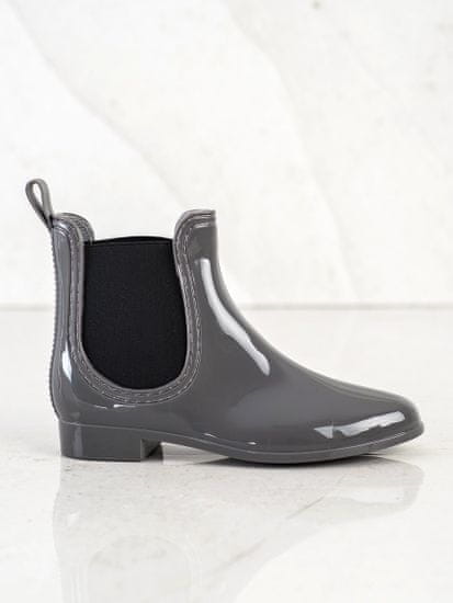 Amiatex Exkluzívní gumáky šedo-stříbrné dámské na plochém podpatku + Ponožky Gatta Calzino Strech