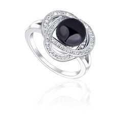 JwL Luxury Pearls Okouzlující prsten s černou perlou a zirkony JL0760 (Obvod 52 mm)
