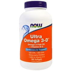 NOW Foods Ultra omega-3 s vitamínem D, 300 DHA / 600 EPA, 180 softgel kapslí