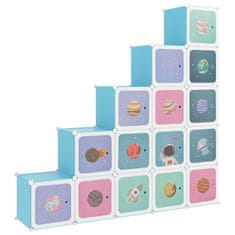Greatstore Dětská modulární skříň s 15 úložnými boxy modrá PP
