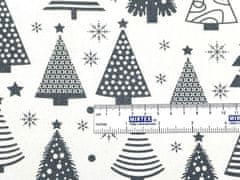 Mirtex Plátno DOMESTINO 120/ 22042-2 Vánoční stromky šedé na bílé - 160cm zbytková metráž