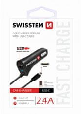 SWISSTEN autonabíječka USB-C a USB 2,4A Power