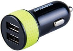Avacom nabíječka do auta se dvěma USB výstupy 5V/1A - 3,1A, černo/zelená