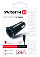 SWISSTEN autonabíječka 2,4A Power s 2x USB + kabel lightning