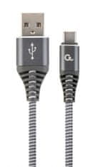 Gembird kabel CABLEXPERT USB-A - USB-C, M/M, PREMIUM QUALITY, opletený, 2m, šedá/bílá