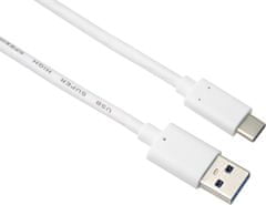 PremiumCord kabel USB-A - USB-C 3.2 gen 2, 3A, 1m, bílá