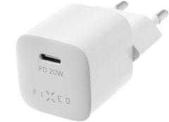 FIXED síťová nabíječka Mini s USB-C, PD, 20W, bílá + USB-C - USB-C kabel, 1m