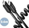 kabel USB-C - USB-C TWISTER USB2.0, 3A, kroucený, 0.6m, černá