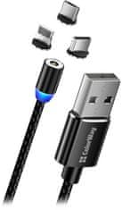 ColorWay datový kabel 3v1 Lightning+MicroUSB+USB-C, magnetický, 2.4A, 1m