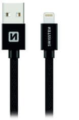 SWISSTEN datový kabel USB-A - Lightning, opletený, 2m, černá