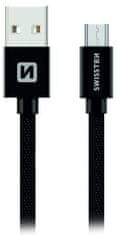 SWISSTEN datový kabel USB-A - micro USB, opletený, 1.2m, černá