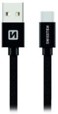 SWISSTEN datový kabel USB-A - USB-C, opletený, 1.2m, černá